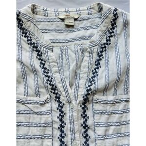Bob Timberlake Shirt Size Large L White Blue Embroidered Button-Up‎ Stripes